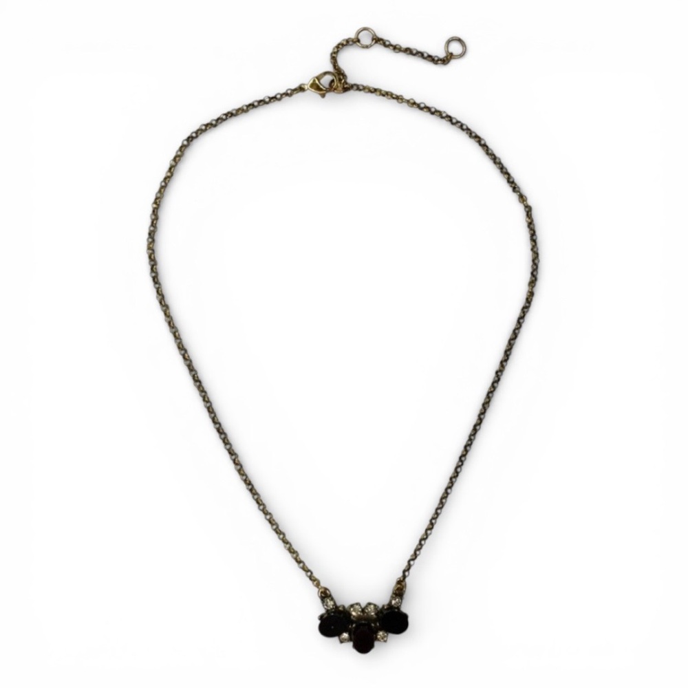 Vintage Banana Republic Oval Black Onyx & Rhinestone Pendant Necklace - Picture 7 of 11